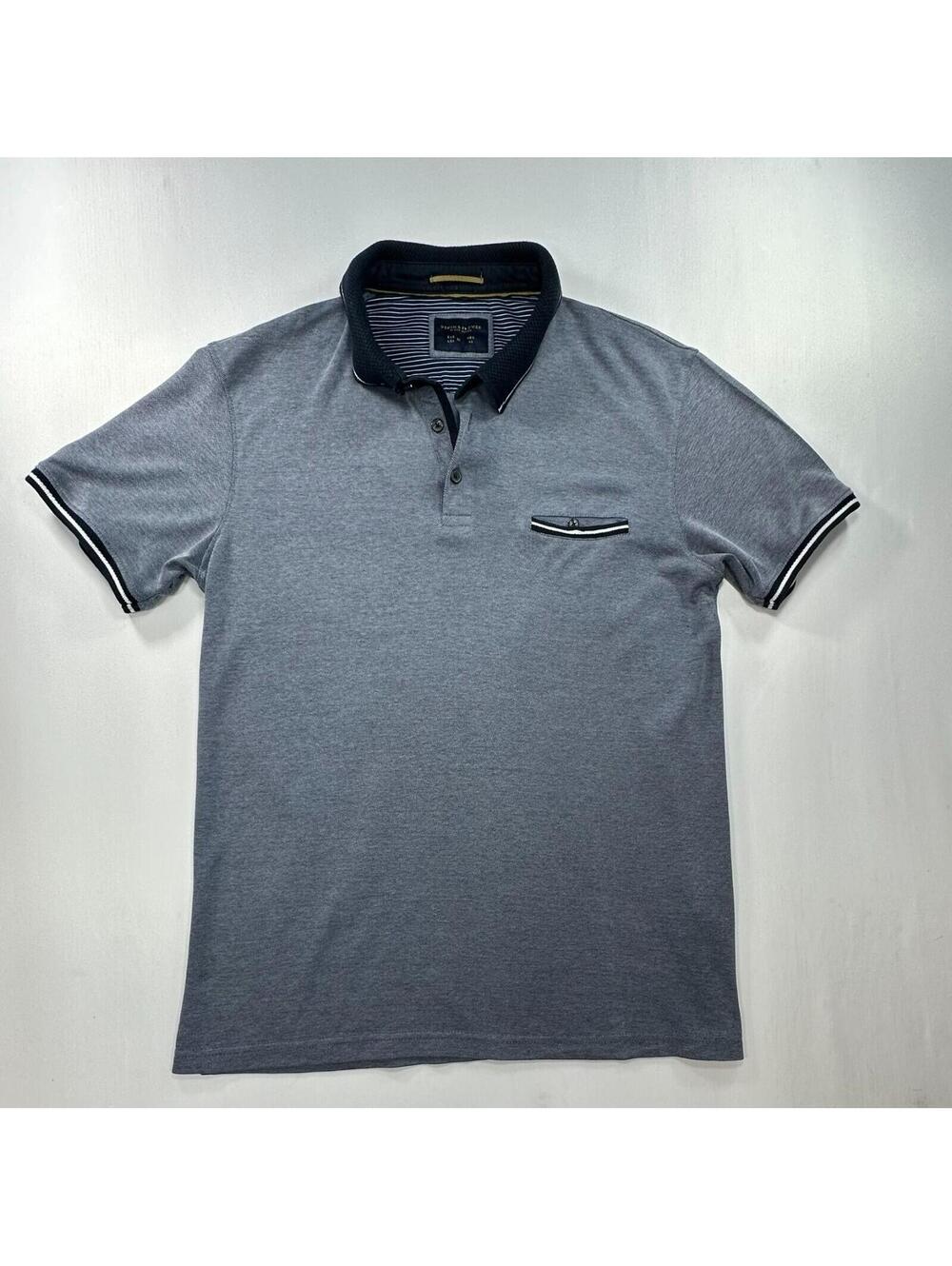 Denim Flower 1/4 Button Striped Polo Shirt Black Mens M